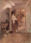 Nicolae Grigorescu Old Woman Sewing painting